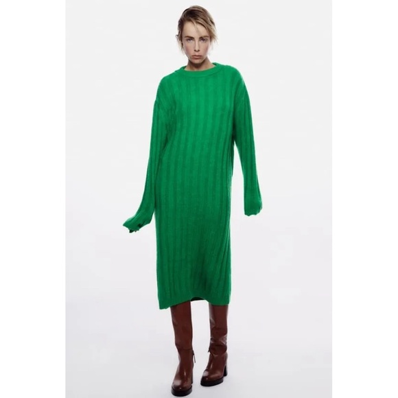 Zara Green Knit Dress Zara Long Plain Knit Dress  Lime Green  Size Small